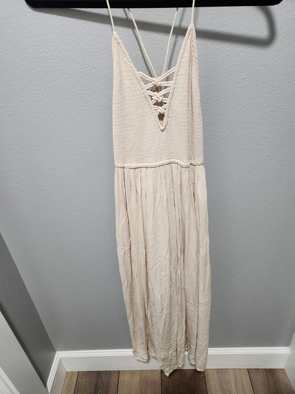 Forever 21 Cream Lace-Up Crochet Bodice Maxi Dress